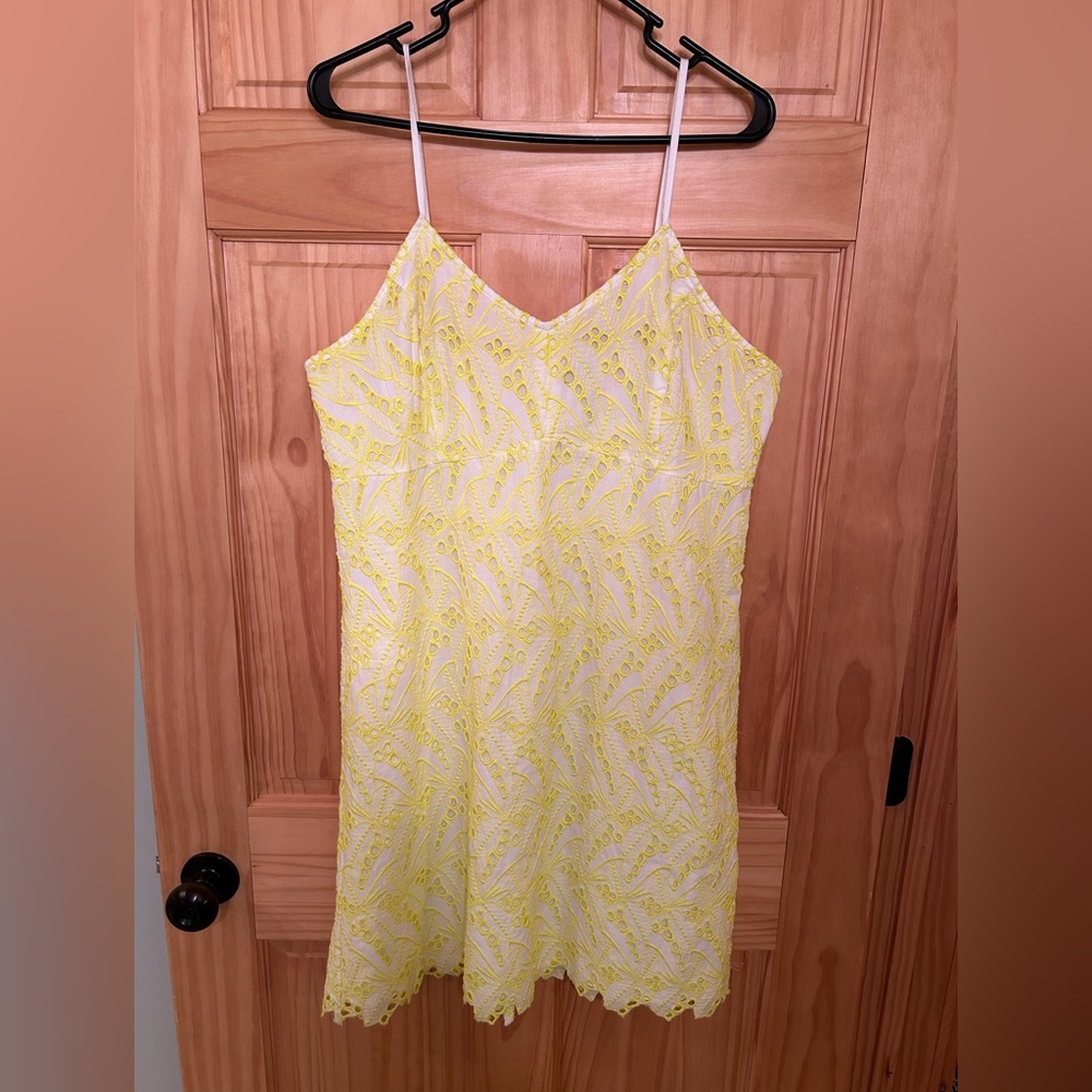crown & ivy Yellow Lace-Overlay Spaghetti Strap Mini Dress